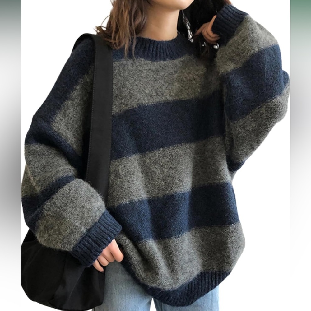 Striped Blue and Gray Women's Sweater